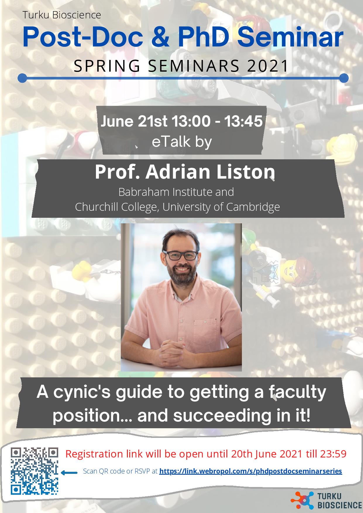 Online seminar by Professor Adrian Liston